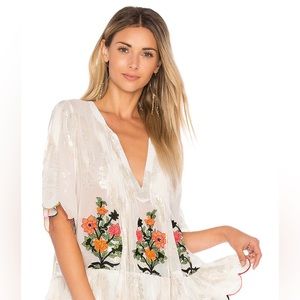EUC HEMANT AND NANDITA Embroidered Neon Flower Top in White in Sz S Beautiful!